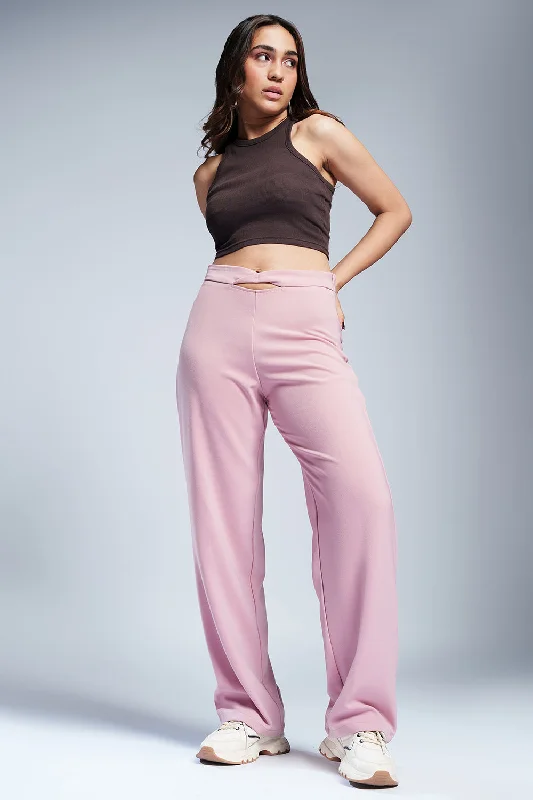 Boujee Pink Twisted Waist Korean Pants Comfortable Fleece Pants