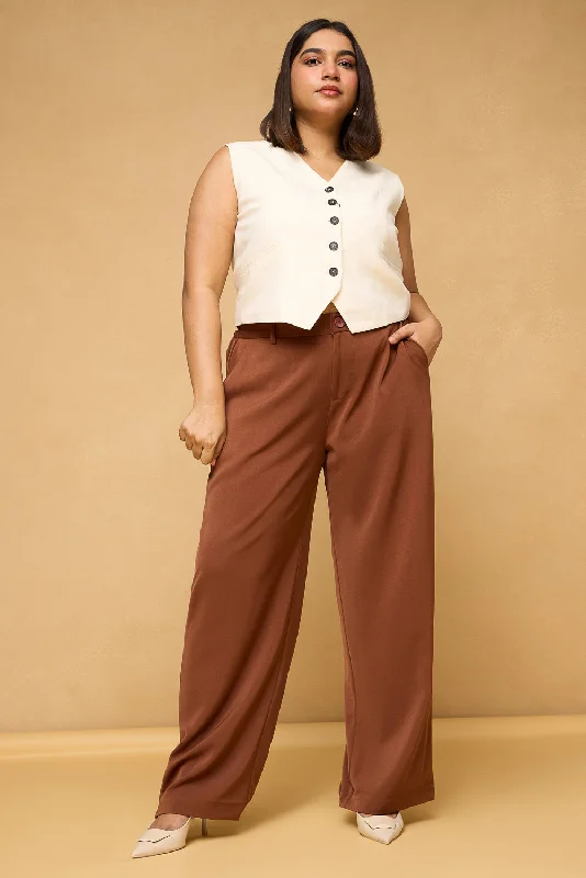 Curve Hazelwood Brown Sleek Korean Pants Comfy High-Waist Jeans