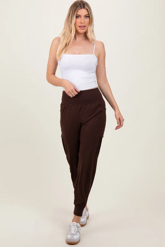 Dark Mocha Cargo Pocket Jogger Pants Trendy Velvet Pants