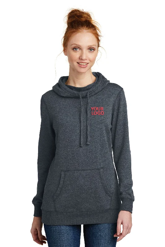 District Made Ladies Lightweight Hoodies, Heathered Navy Hoodie with Mock Neck Collared Structured