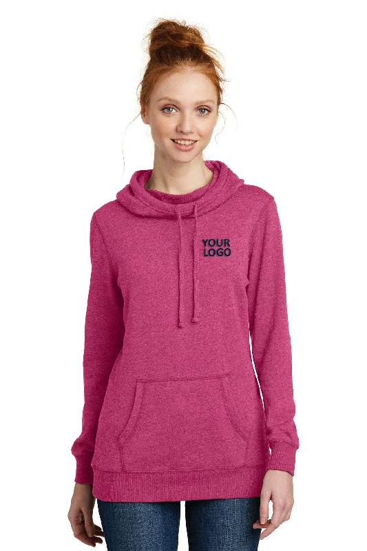 District Made Ladies Lightweight Hoodies, Heathered Pink Azalea Hoodie with Button Placket Classic Preppy