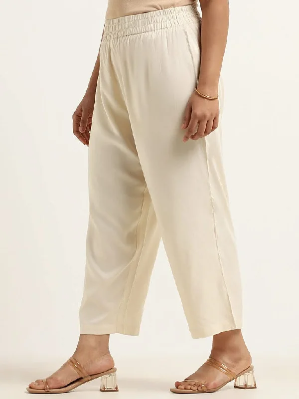 Diza Beige Straight Pants Soft Stretch Pants