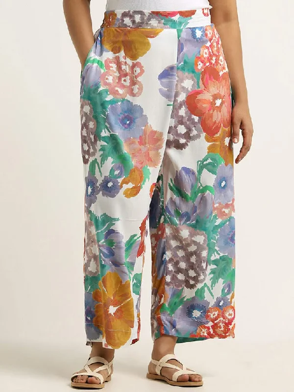 Diza Blue Floral Printed Straight Pants Comfortable Jogger Trousers