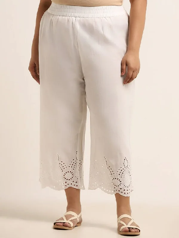 Diza White Embroidered Cotton Pants Chic Black Leggings