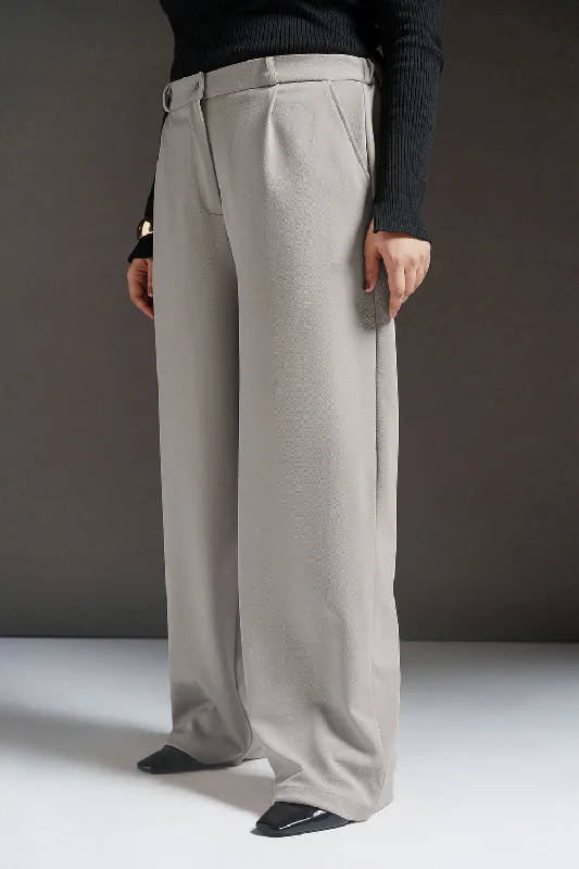 Dove Grey Curve Textured Korean Pants High-Waist Jeans