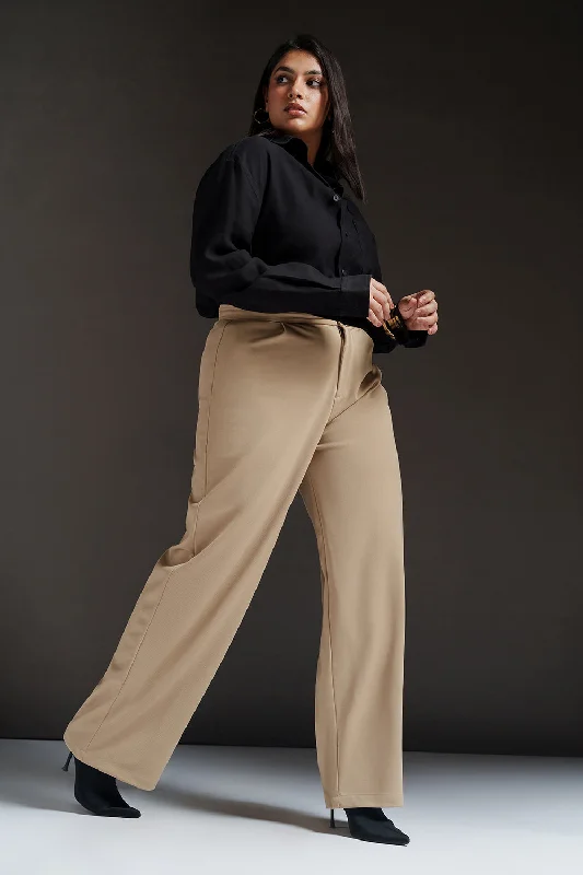 Dune Beige Curve Textured Korean Pants Chic Capri Pants