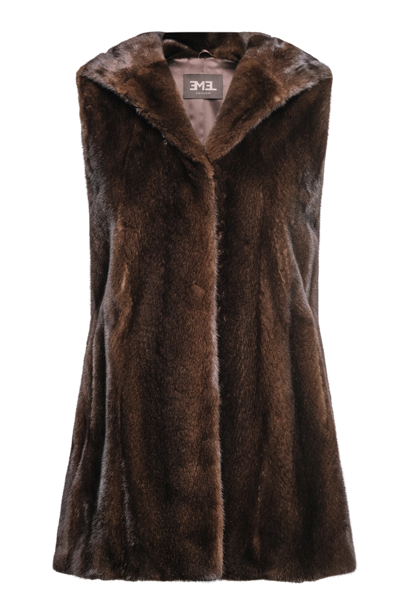 American Hooded Vertical Mink Fur Vest Hoodie with Mock Neck Collared Structured