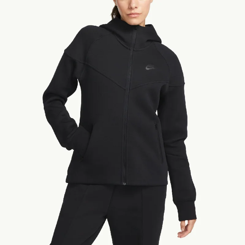 Women's Sportswear Tech Fleece Windrunner Hoody - Black Hoodie with Hem Elastic Stretchable Comfortable