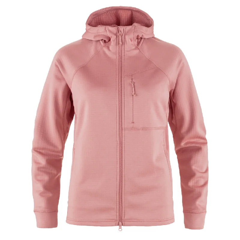 Fjallraven Womens Abisko Grid Fleece Hoodie Dusty Rose Hoodie Dress Longline Feminine