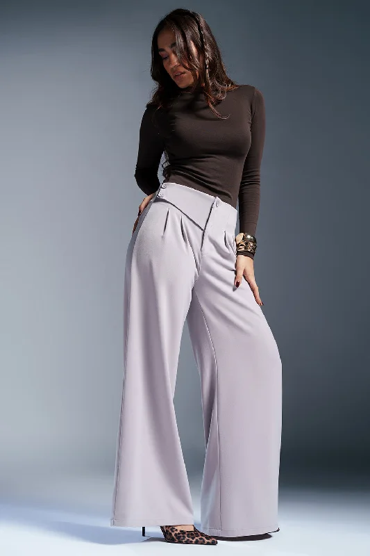 Gentle Grey Stylised Waist Korean Pants Casual Track Pants