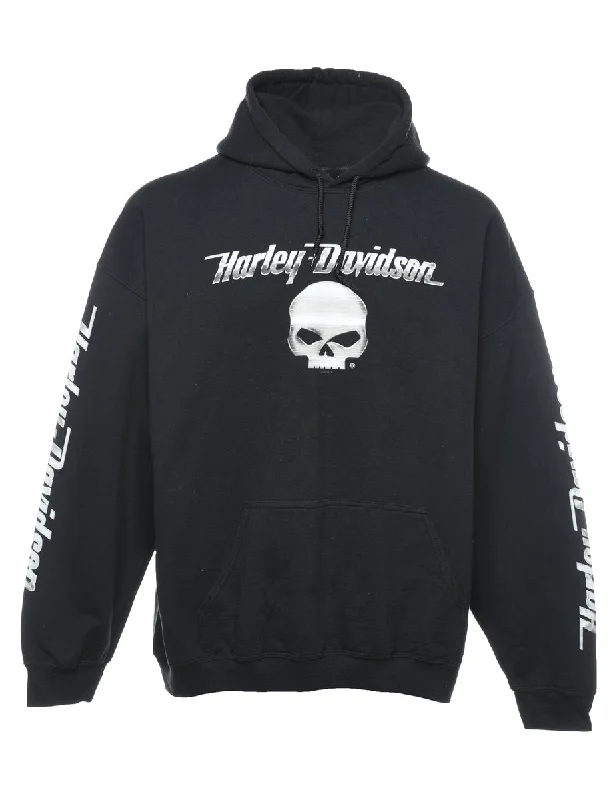 Harley Davidson Black Printed Hoodie - XL Hoodie with Lining Warm Insulated