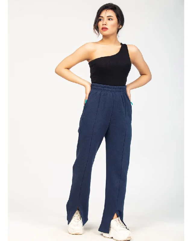 High Waist Flare Leg Pants - Navy Comfortable Fleece Pants