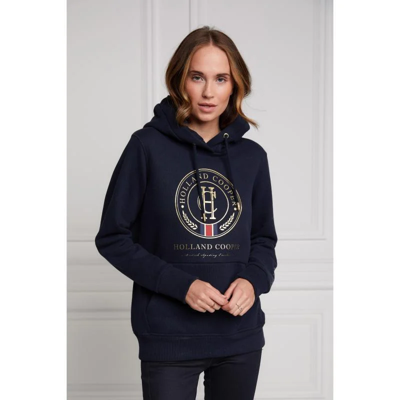 Holland Cooper Heritage Ladies Hoodie - Ink Navy Hoodie with Oversized Fit Loose Comfortable