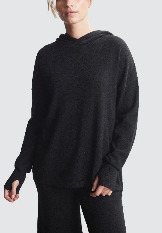 Hooded Cashmere Poncho | Black Hoodie with Crew Neck Simple Timeless