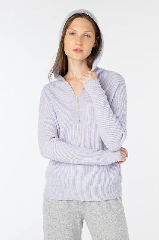 Kinross Cashmere Tipped Rib Hoodie Hoodie with Button Placket Classic Preppy