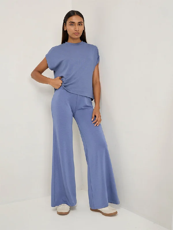 LOV Blue High-Rise Track Pants Casual Wide Pants