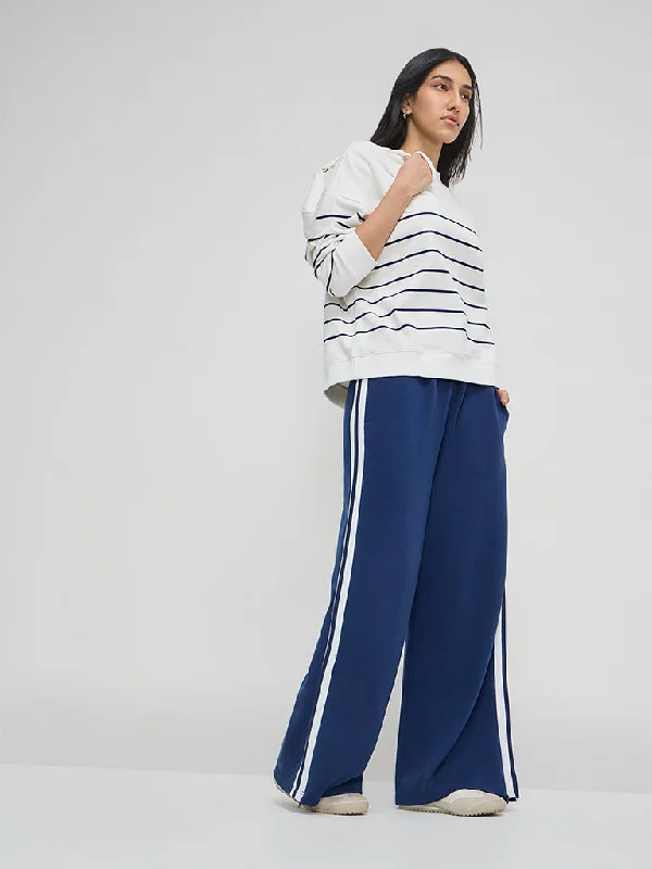 LOV Blue Solid High-Rise Track Pants High-Waist Jogger Pants