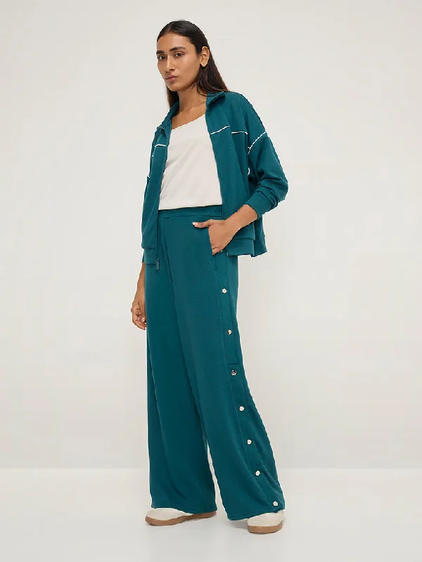 LOV Teal High-Rise Track Pants Elegant Wool Trousers