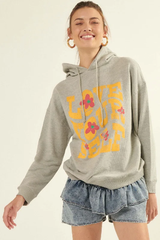 Love Yourself Vintage-Print Graphic Hoodie Hoodie with Illustration Artistic Creative