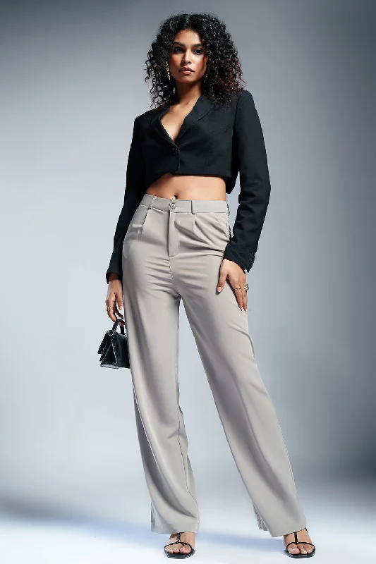 Luminous Grey Straight Fit Korean Pants Trendy Wide-Legged Trousers