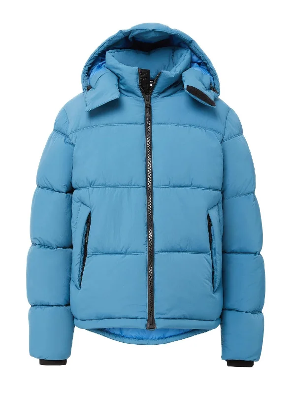 Hooded Puffer - Blue Steel Hoodie with Pocket Utility Practical