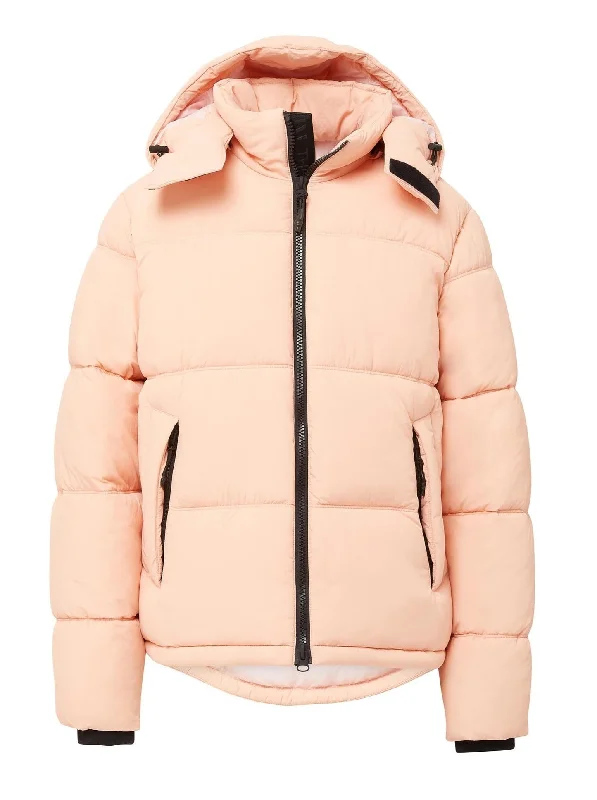 Hooded Puffer - Coral Pink Hoodie with Zipper Versatile Modern