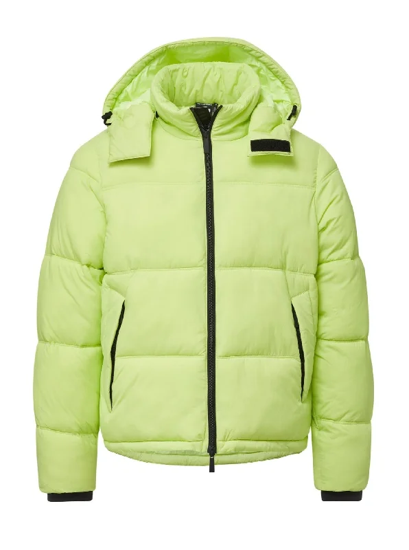 Hooded Puffer - Lime Hoodie with High Neck Warm Protective