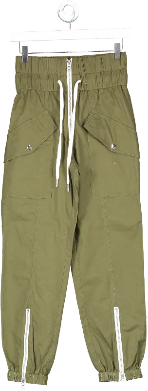 Marissa Webb Green Straight Leg Cargo Pants With Colour Block Zip Detail UK XS Elegant Wool Trousers