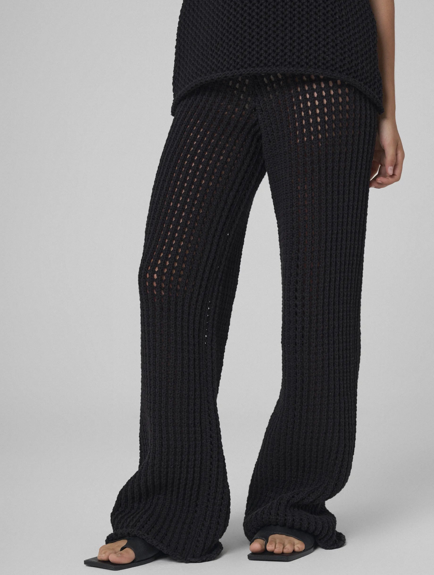 MARYAM Open-knit pants black Trendy Printed Pants