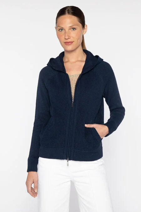 Kinross Cashmere Mixed Stitch Zip Hoodie Hoodie with Front Slit Layering Stylish