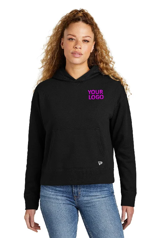 New Era Ladies Comeback Fleece Customized Hoodies, Black Hoodie with Tied Waist Feminine Flattering