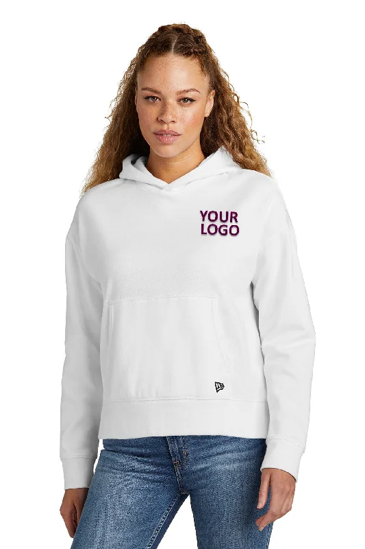 New Era Ladies Comeback Fleece Customized Hoodies, White Hoodie with Hem Elastic Stretchable Comfortable