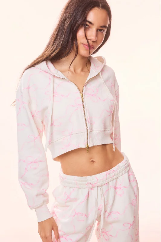 Pierra Cotton Cropped Bow Hoodie Hoodie with Lace Feminine Delicate