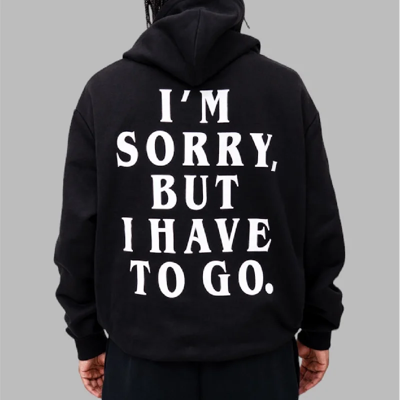 Please Come Home I’m Sorry Heavy Hoodie Black Hoodie with Slit Hem Functional Movement