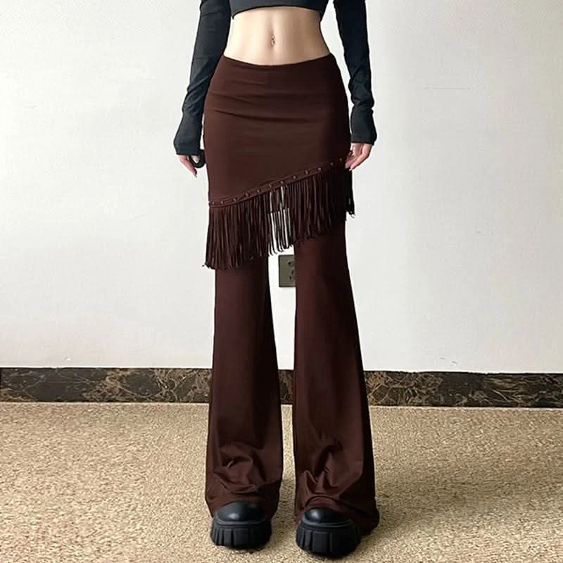 Rivet tassels patchwork low rise pant Casual Yoga Pants