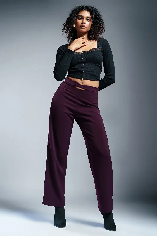 Ruby Wine Twisted Waist Korean Pants Trendy Wide-Legged Trousers