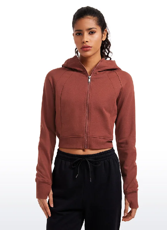 Amenity Cropped Full Zip Hoodies with Thumb Holes Zip Hoodie Drawstring Kangaroo Pocket