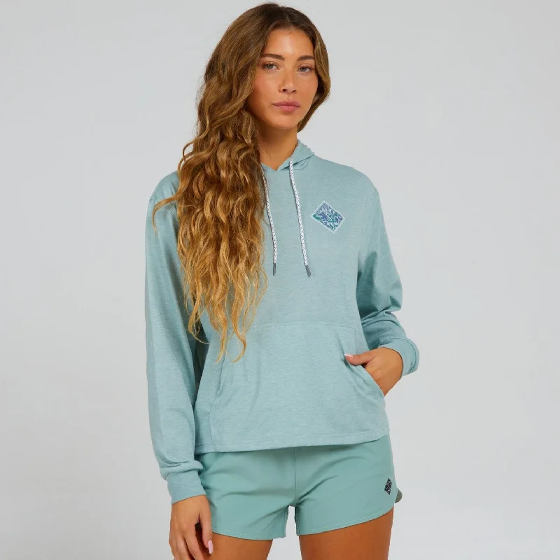 Salty Crew Floral Tippet Crop  Tech Hoody - Cloud Blue Hoodie with Hem Raw Edge Edgy Unfinished