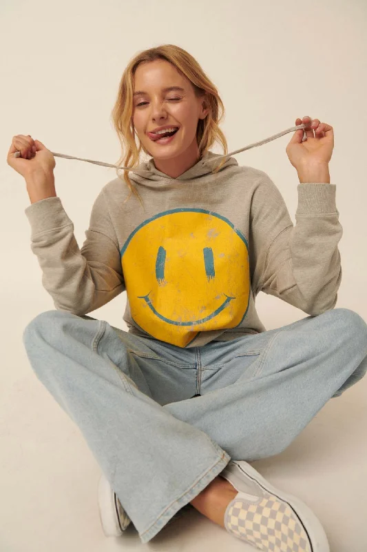 Smiley Face Vintage-Print Graphic Hoodie Hoodie with Full-Zip Functional Layering