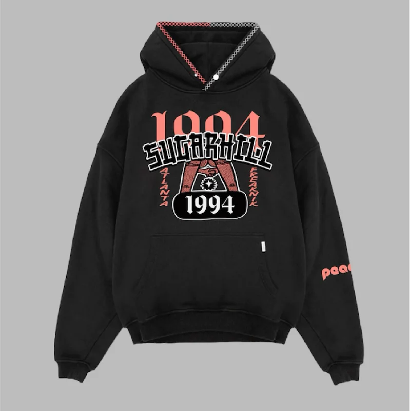 Sugarhill 1994 Hoodie Black Hoodie with Hem Patch Decorative Personalized