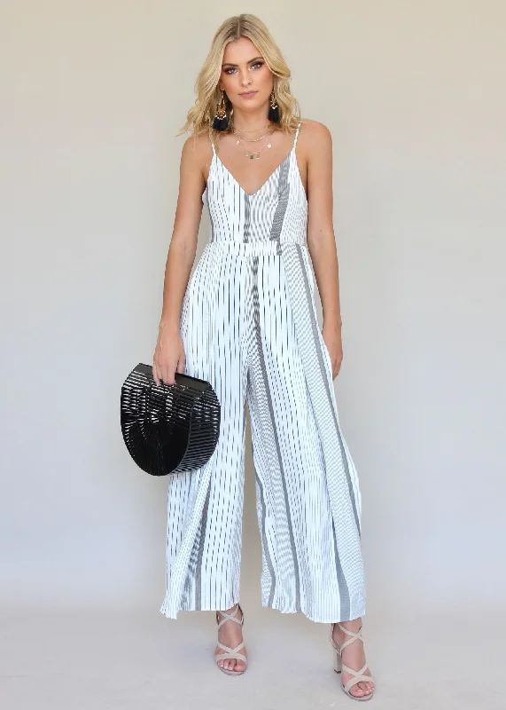 Take The Lead Pantsuit - Grey Stripe Soft Cotton Pants