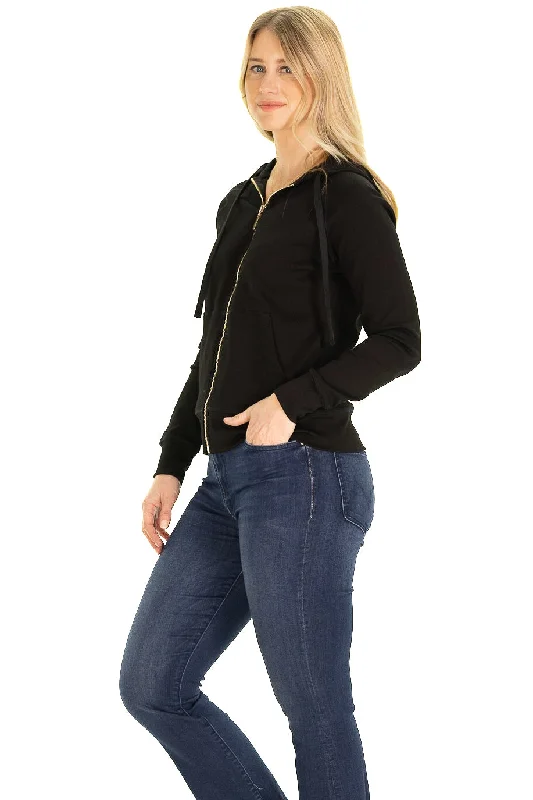 The Freya Full Zip Hoodie in Black Hoodie with Back Slit Movement Comfort