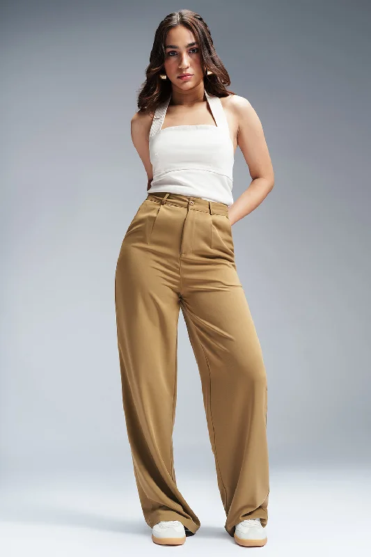 Toffee Brown Single Pleated Korean Pants Comfortable Jogger Trousers