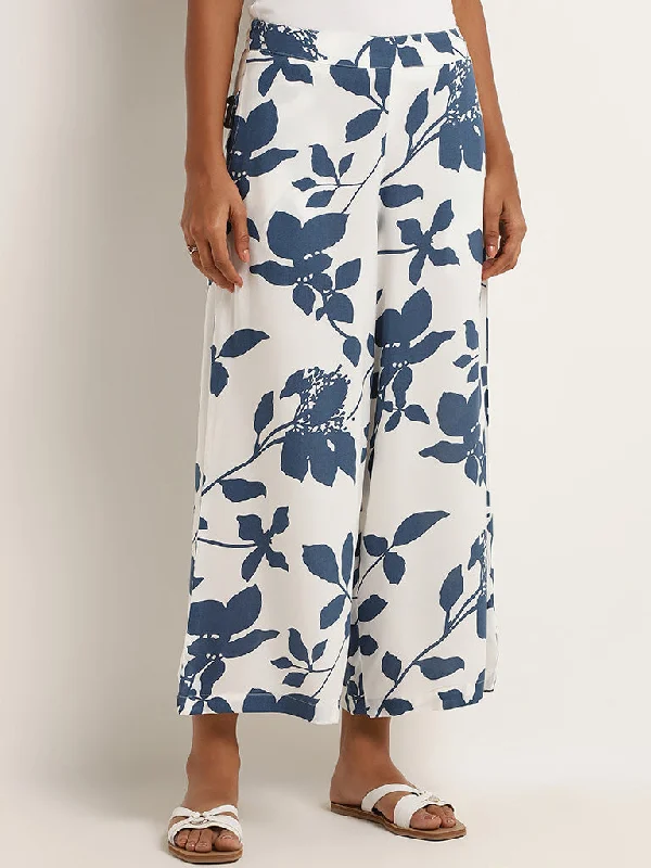 Utsa Blue Floral Mid Rise Pants Stylish Casual Pants