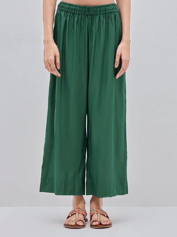 Utsa Dark Green High-Rise Ethnic Cotton Pants High-Waist Yoga Pants