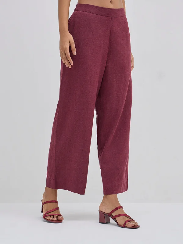 Utsa Maroon High-Rise Cotton Ethnic Pants Chic Black Leggings