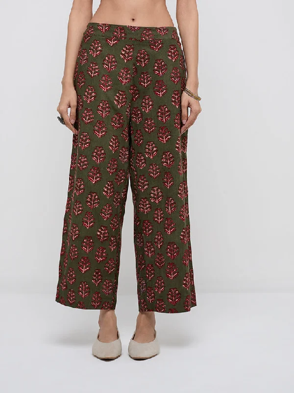 Utsa Olive Corduroy High-Rise Cotton Ethnic Pants High-Waist Jeans