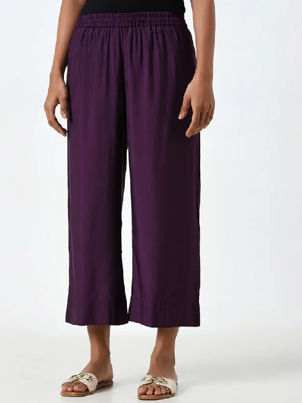 Utsa Purple High-Rise Ethnic Pants Fashionable Track Pants