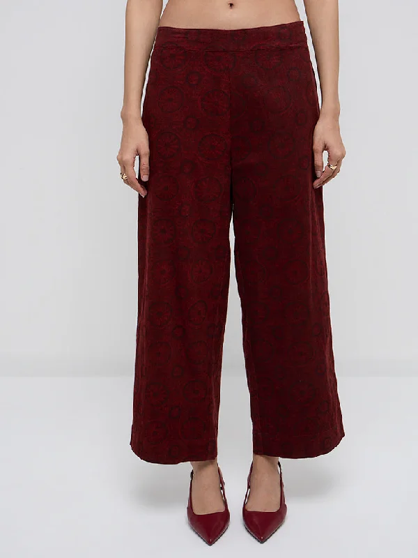 Utsa Rust Printed Corduroy High-Rise Cotton Ethnic Pants Cozy Maternity Pants