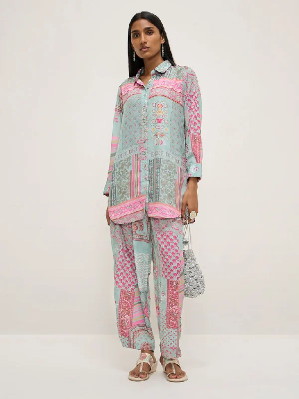 Vark Multicolour Printed High-Low Tunic and Pants Set Relaxed Casual Leggings